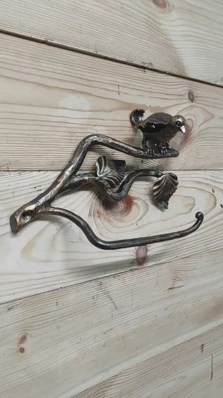 Metal paper holder, paper holder wall, toilet paper holder BIRD, wrought paper holder, black and bronze paper holder