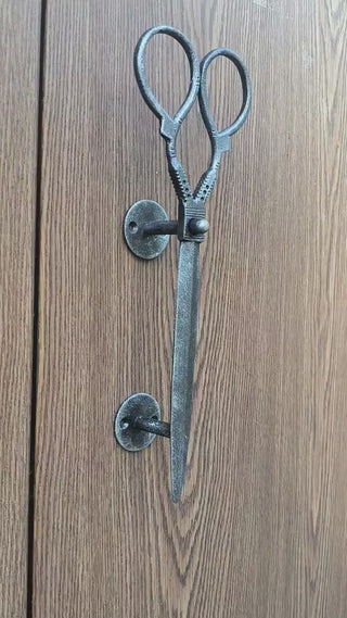 Hand-Forged Scissors Door Handle. Silver Iron Hairdresser Decor. Unique Metal Door Pull for Barbershops, Salons, and Vintage Interiors