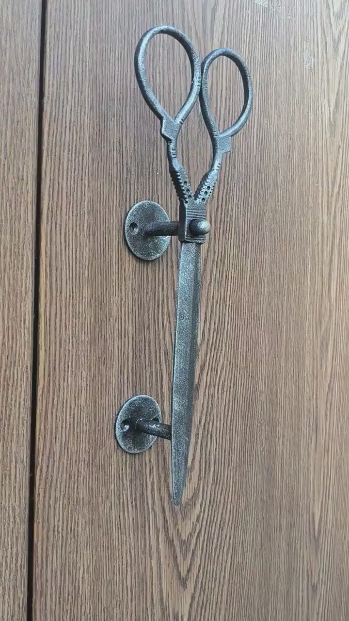 Hand-Forged Scissors Door Handle. Silver Iron Hairdresser Decor. Unique Metal Door Pull for Barbershops, Salons, and Vintage Interiors