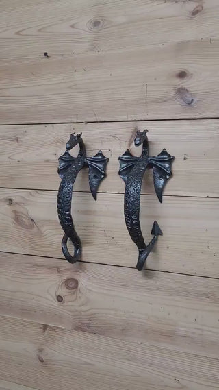 Hand Forged Dragon Door Handles: Iron Barn Door Pulls (Pair)