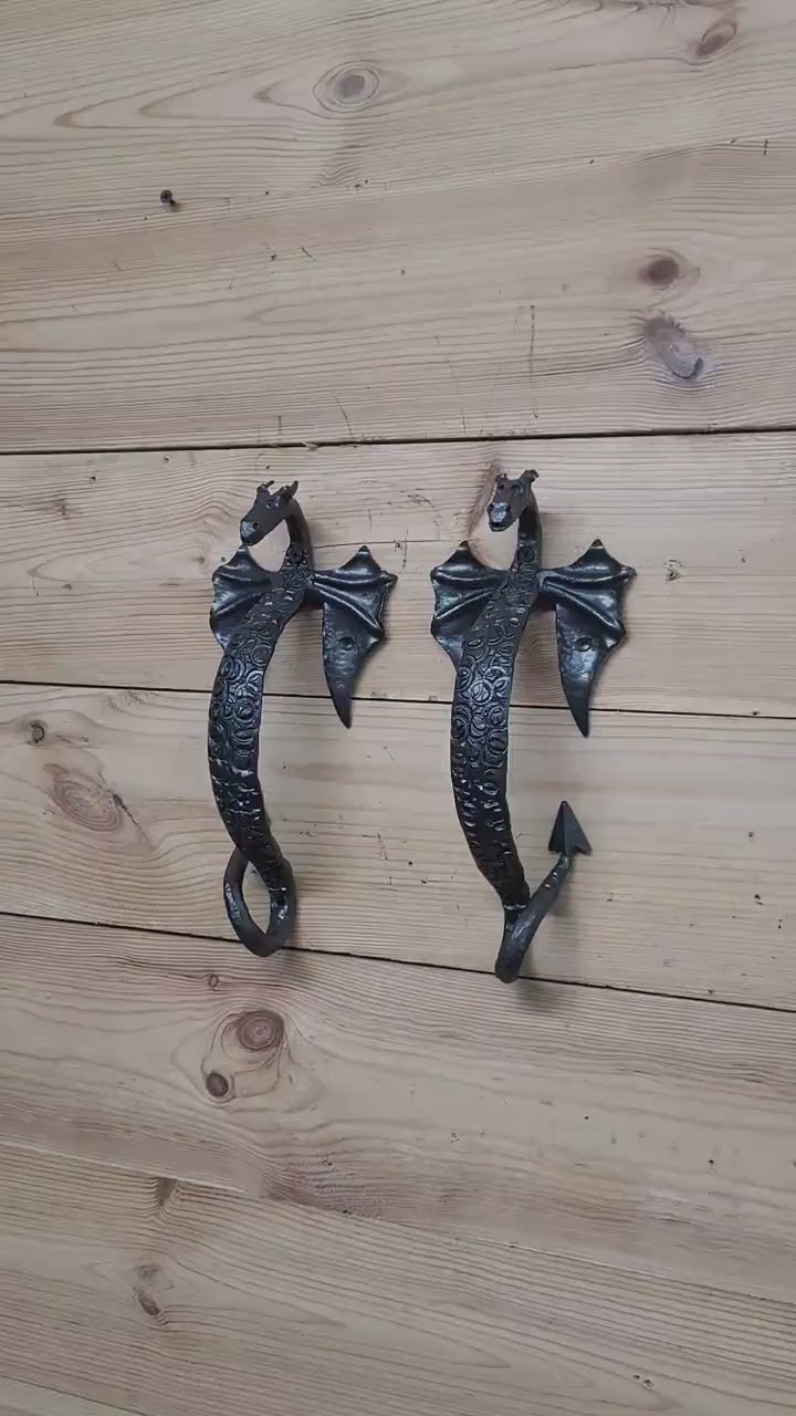 Hand Forged Dragon Door Handles: Iron Barn Door Pulls (Pair)