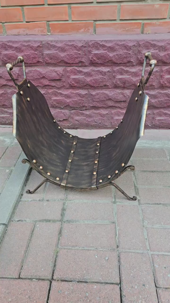 Handmade Wrought Iron Firewood Basket: Rustic Fireplace Log Holder