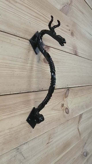 Dragon door handle, door handle, metal handle, hand forged handle, barn door handle, door decor, wrought hardware, metal forged handle