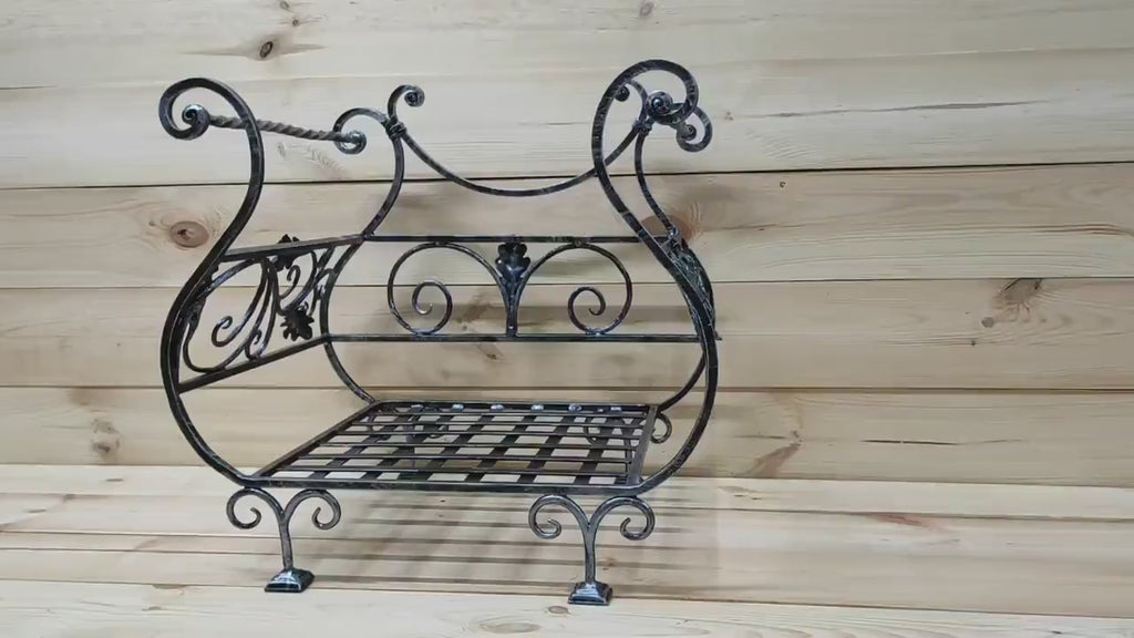 Handmade Wrought Iron Firewood Basket: Decorative Fireplace Log Holder
