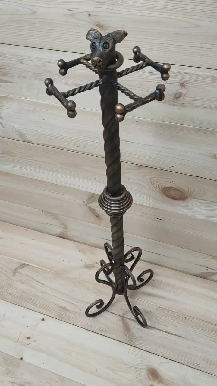 Hand Forged Fireplace Tool Set: Dog Decor, 4 Piece with Stand