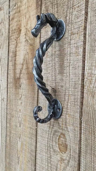 Horse door handle, metal handle, hand forged handle, barn door handle