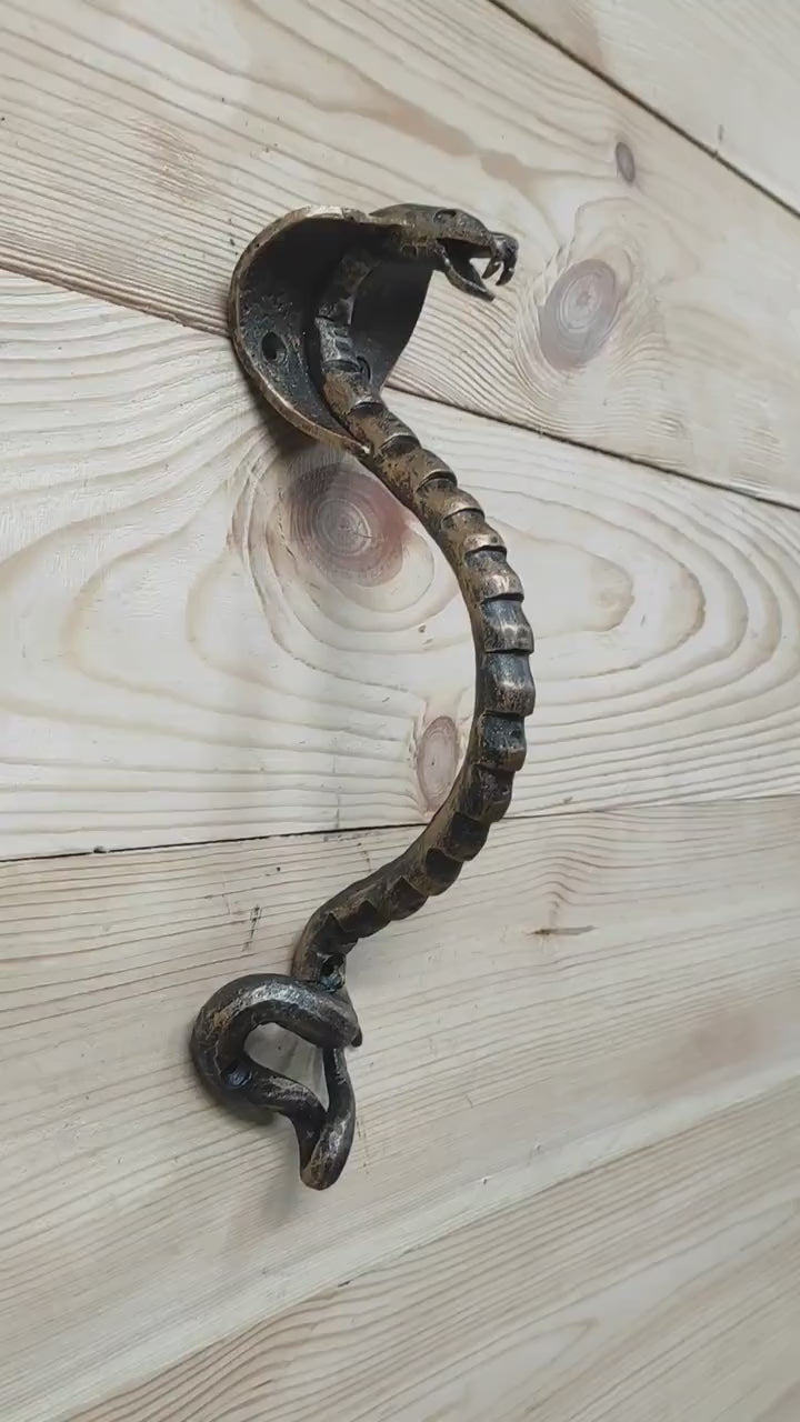 Hand Forged Cobra Door Handle: Metal Barn Door Pull
