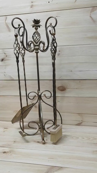 Hand Forged Fireplace Tools Set: Poker, Tongs, Shovel, Broom