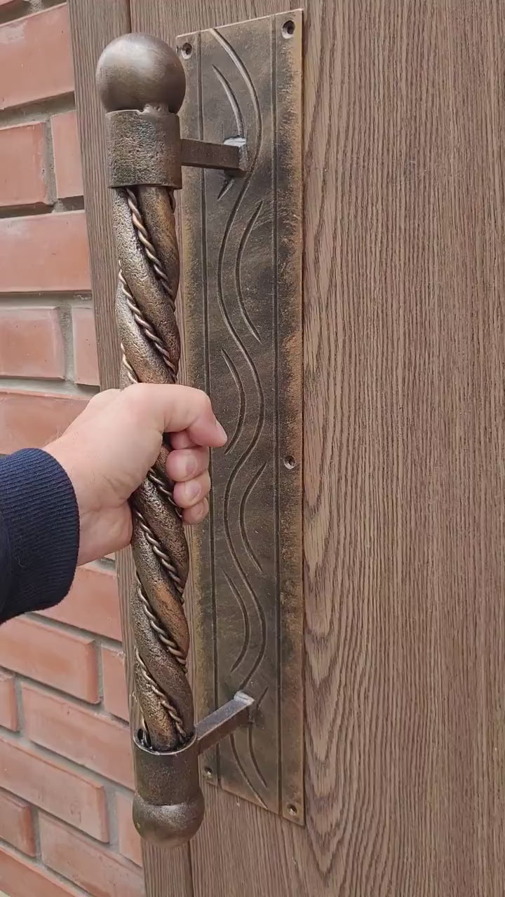 Hand Forged Iron Door Handle: Wrought Hardware, Barn Door Decor