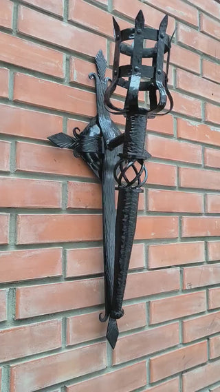 Gothic sconce, Metal wrought iron sconce, Torch wall lamp, Medieval style light fixture