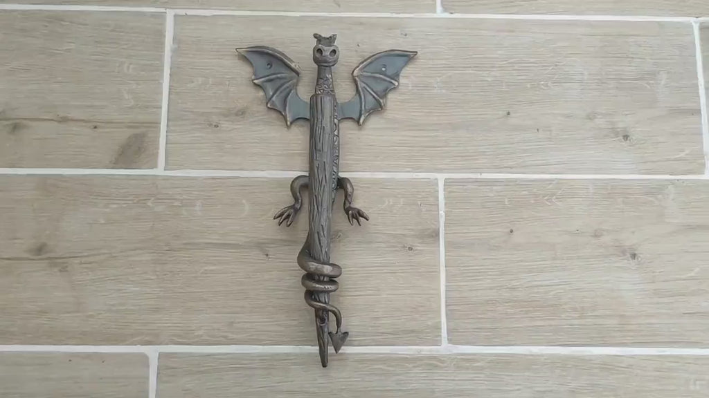 Dragon door handle in antique, medieval style