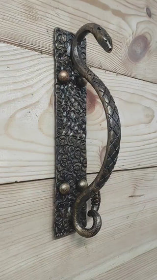 Door Handle Hand Forged Pull Handle Snake With the tail of a rattlesnake Barn door handle Metal pull