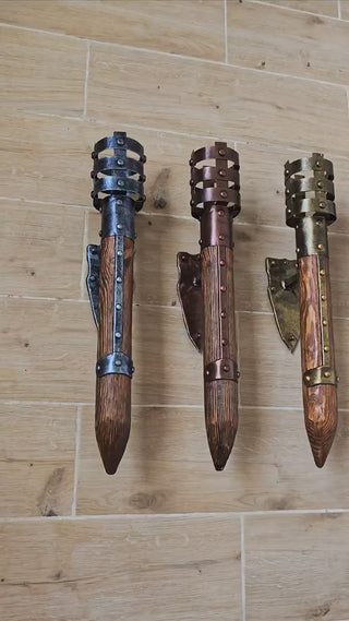 Viking style wall sconces torches, Medieval light fixtures, four finishes available