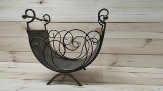 Hand Forged Wrought Iron Log Holder: Firewood Storage Basket