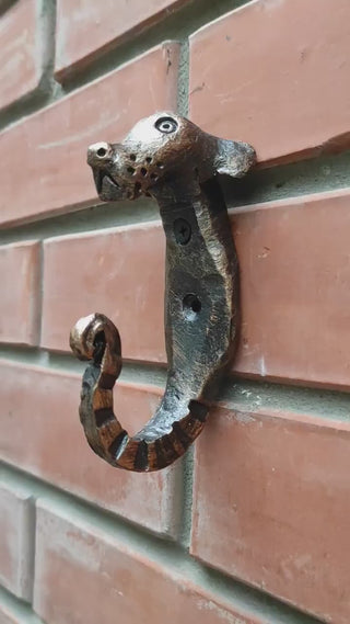 Handmade Forged Iron Dog Hook: Rustic Wall Hanger