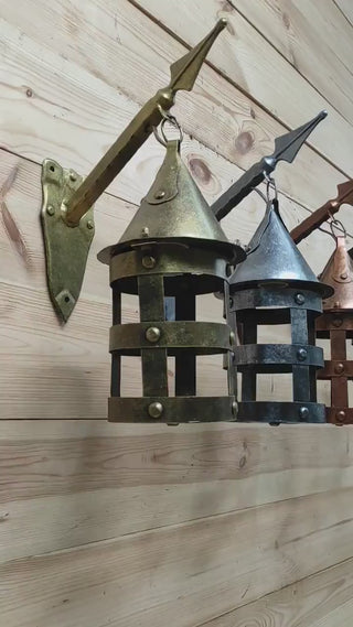 Wall light, Wall lantern on a spear, medieval lamp, primitive light, rustic lamp, Viking Style, hanging lamp