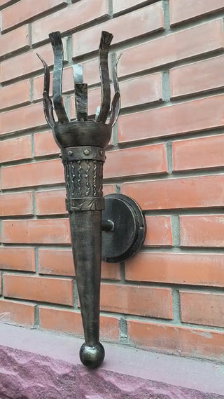 Handmade Forged Steel Wall Sconce: Medieval Torch Light