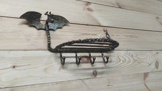 Handmade Dragon Forged Iron Coat Rack with Shelf & Hooks
