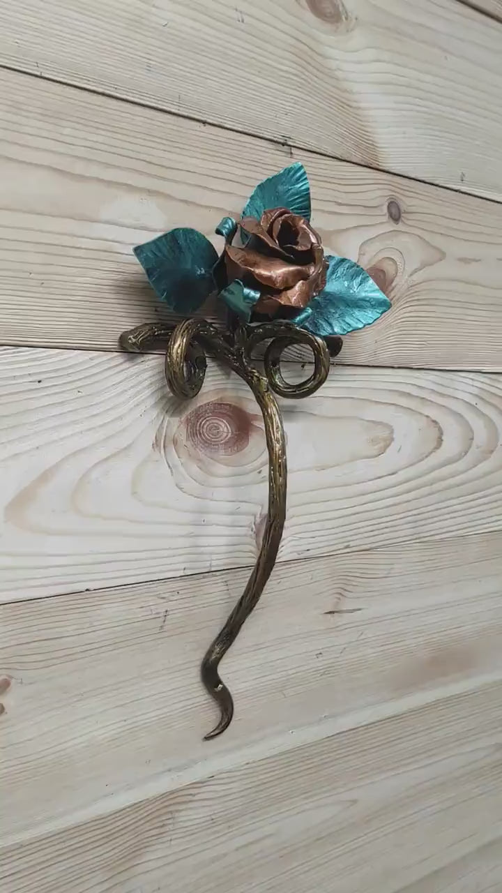 Rose door handle, door handle, metal handle, hand forged handle, barn door handle, door decor, wrought hardware, metal forged handle