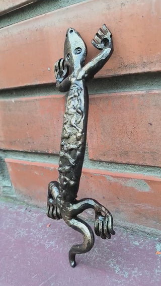 Hand Forged Steel Lizard Door Handles - Set of 2