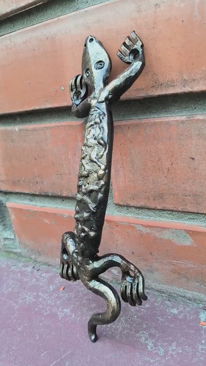 Hand Forged Steel Lizard Door Handles - Set of 2