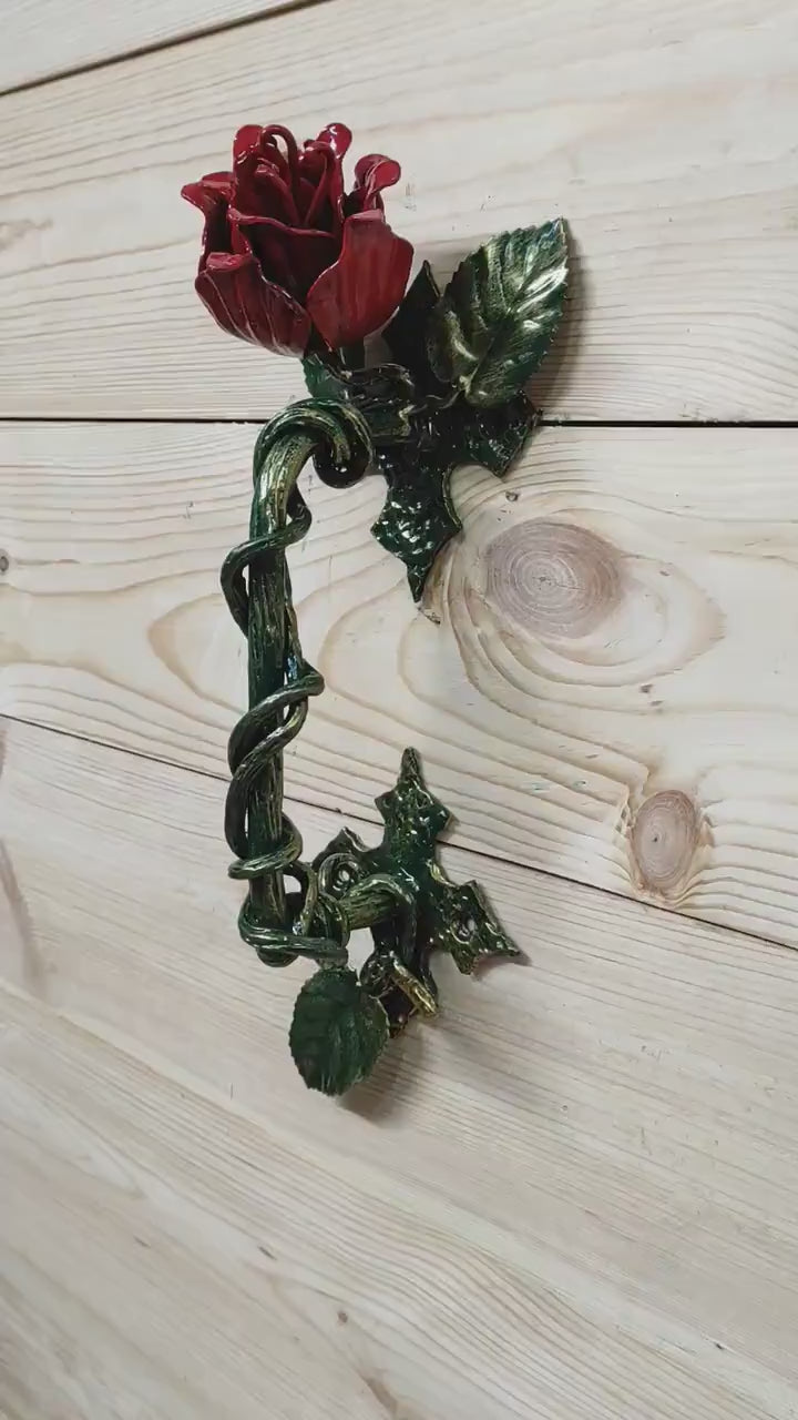 Door handle, metal handle, Rose, Flower door handle