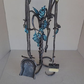 Wrought Iron Fireplace Tool Set with Oak Leaves and Acorns – Hand Forged Fire Tools