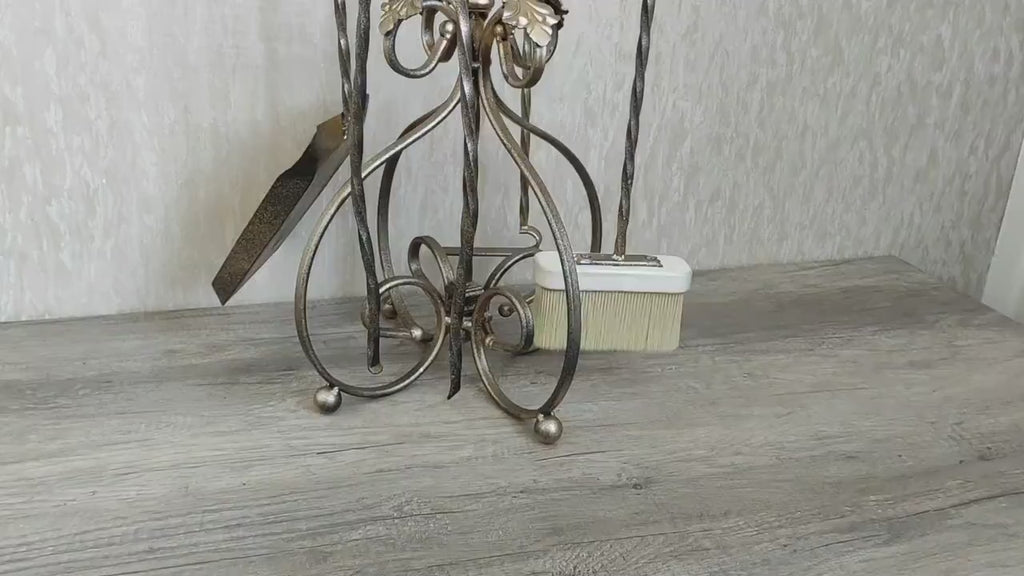 Hand Forged Fireplace Tools Set: 4 Piece Iron Fireside Accessories