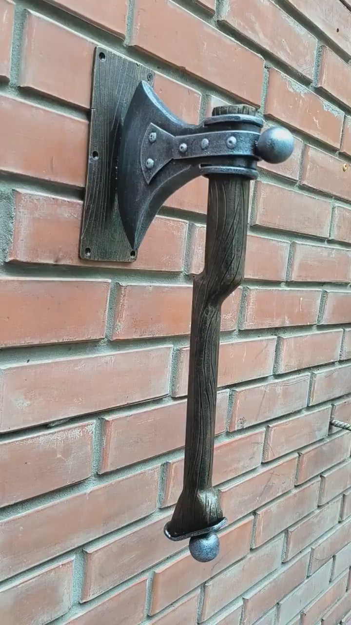 Viking Axe Handle – Rustic Cabin Hardware, Lodge Decor, Unique Exterior & Interior Pull – IronUA