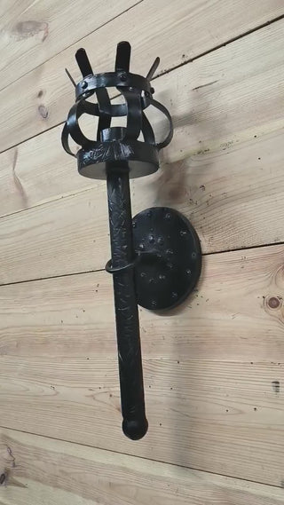 Metal wrought iron sconce, Torch wall lamp, Medieval style light fixture