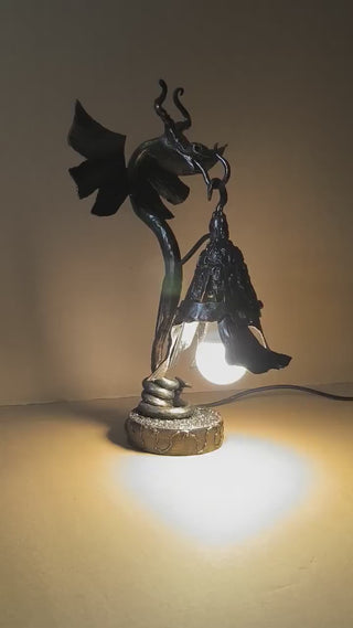 Handmade Metal Dragon Table Lamp: Fantasy Accent Light
