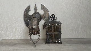 Wall mounted metal lantern, Wall lantern, Wrought iron sconces, lantern centerpiece, Medieval lantern, Hand forged, Hanging lantern