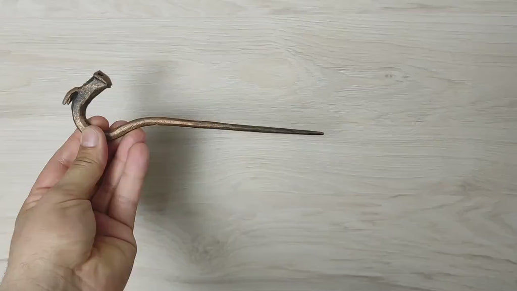 Hairpin dragon, hairpin for hair. Metal hairpin, forged hairpin