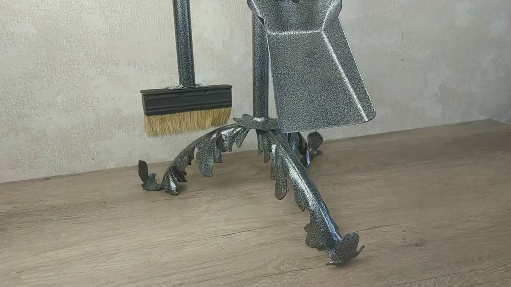 Forged Fireplace Tool Set: Handmade Iron Poker, Shovel & Broom