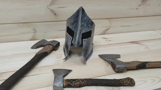 Spartan helmet, axe stand, axe holder, handmade helmet, metal helmet,iron axe holder