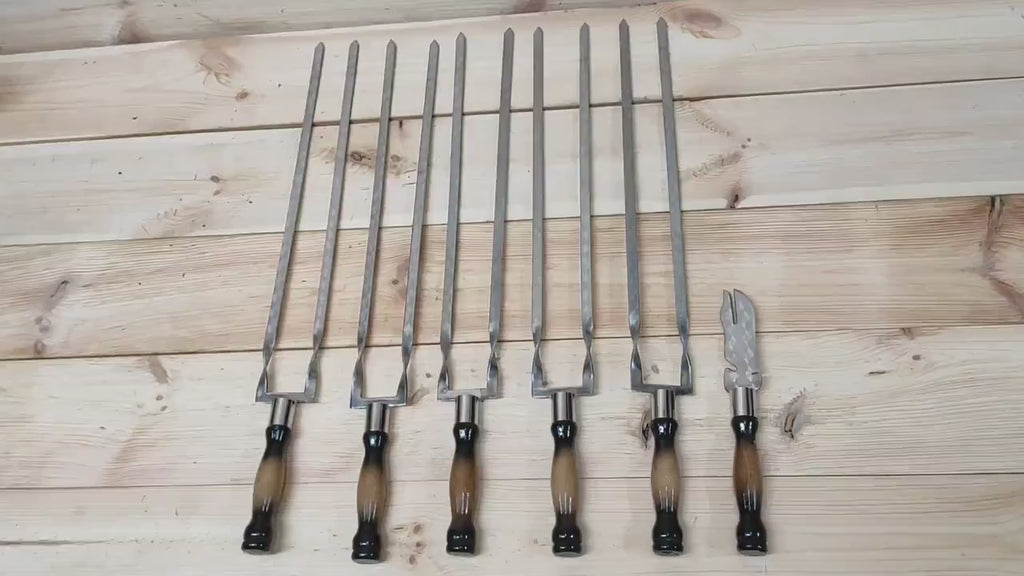 Grilling Set, Stainless Steel Skewers, Birthday Gift, Grill Tools, Grilling Gift, Hand Forged, Grill Utensils, Iron Gifts, Steel Gift