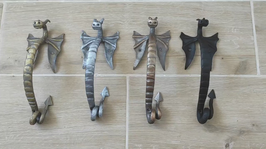 Hand Forged Dragon Door Handle: Wrought Iron Medieval Decor