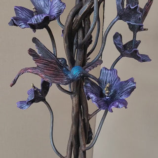 Hand Forged Fireplace Tool Set with Flowers and Hummingbirds