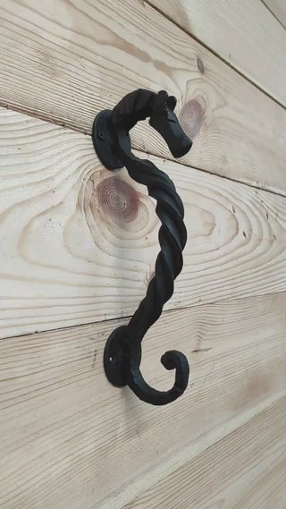 Horse door handle, metal handle, hand forged handle, barn door handle, door decor, wrought hardware, metal forged handle