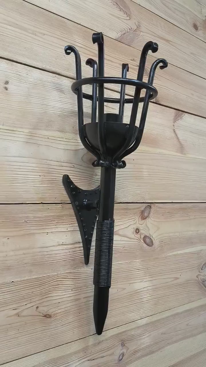 Hand Forged Black Metal Wall Sconce: Large Rustic Lighting