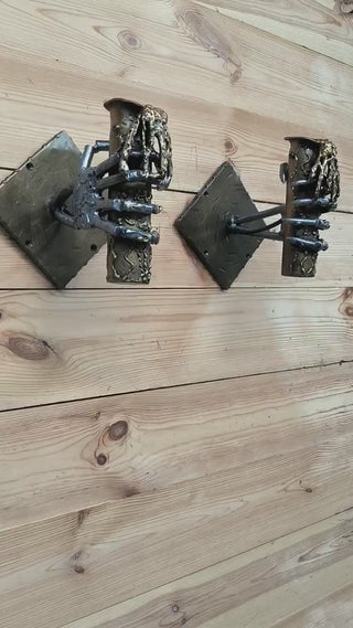 Gothic Skeleton Arm Sconce Pair: Handmade Iron Wall Light Fixtures