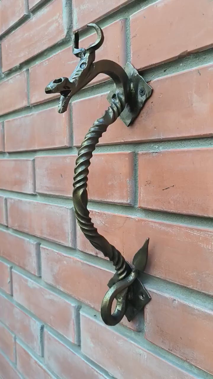 Hand Forged Dragon Door Handle: Wrought Iron Barn Door Decor