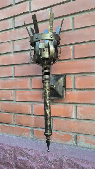 Metal wrought iron sconce, Torch wall lamp, Medieval style light fixture