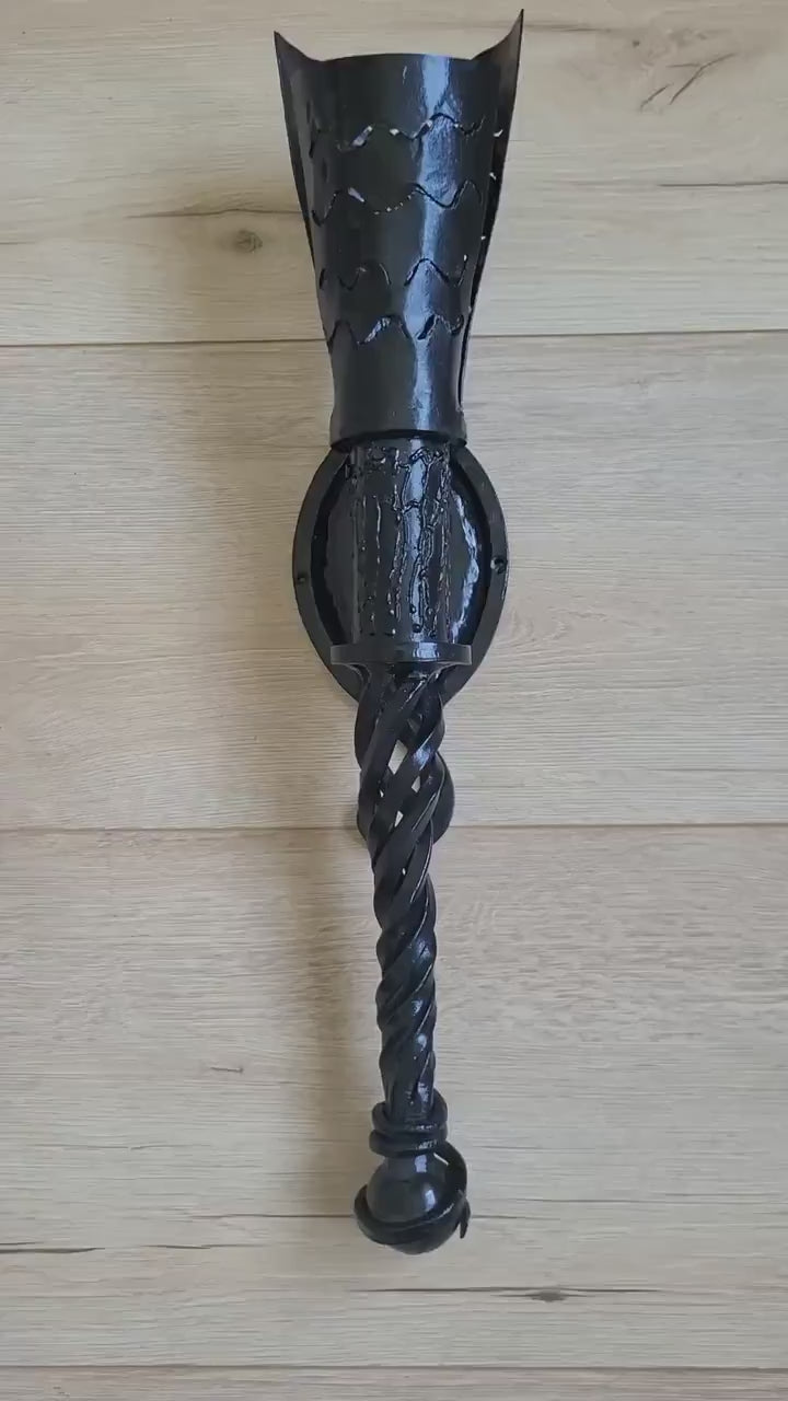 Handmade Metal Torch Wall Sconce: Gothic Medieval Lighting