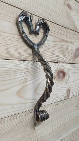 Horse door handle, metal handle, hand forged handle, barn door handle, door decor, wrought hardware, metal forged handle