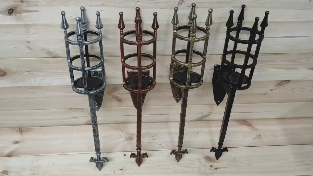 Hand Forged Metal Wall Candle Holder: Medieval Torch Sconce