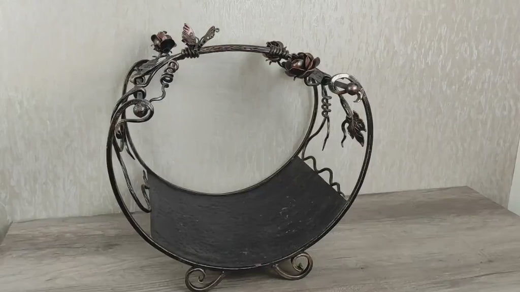 Hand Forged Firewood Basket: Wrought Iron Fireplace Storage