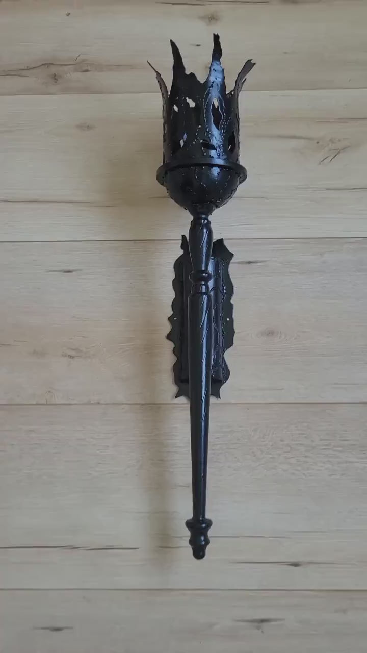 Handmade Metal Torch Wall Sconce: Gothic Medieval Lighting