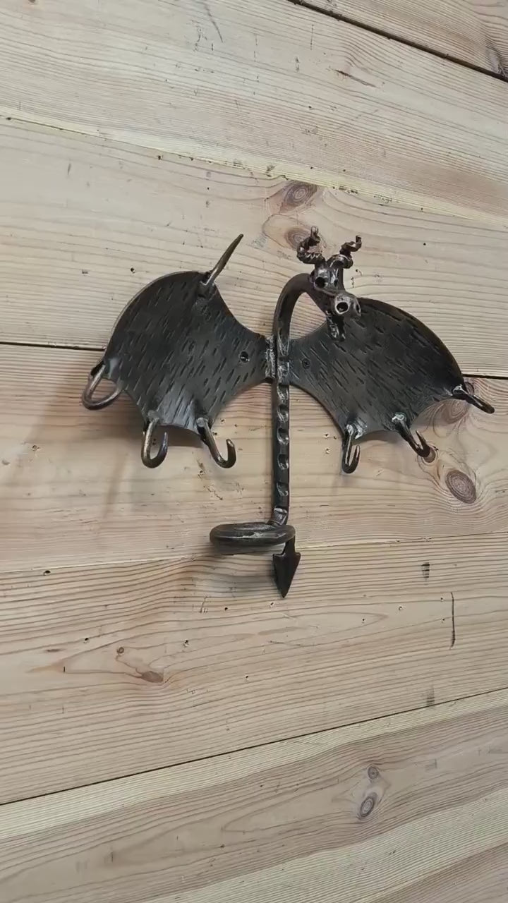 Hand Forged Dragon Coat Rack: Metal Key Holder with 6 Hooks
