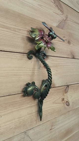 Hand Forged Flower Door Handle: Wrought Iron Barn Decor